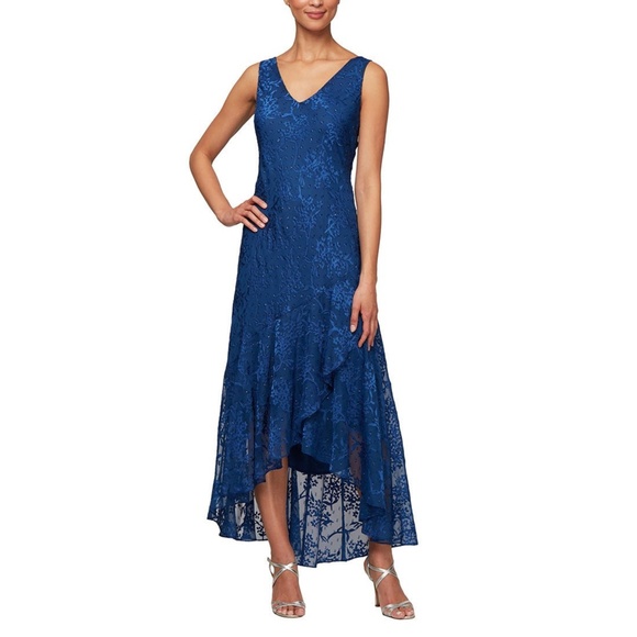 NWT New Alex Evenings Royal Blue Tea-Length Jacket Dress with Tulip Hem Skirt 10 - Picture 2 of 7